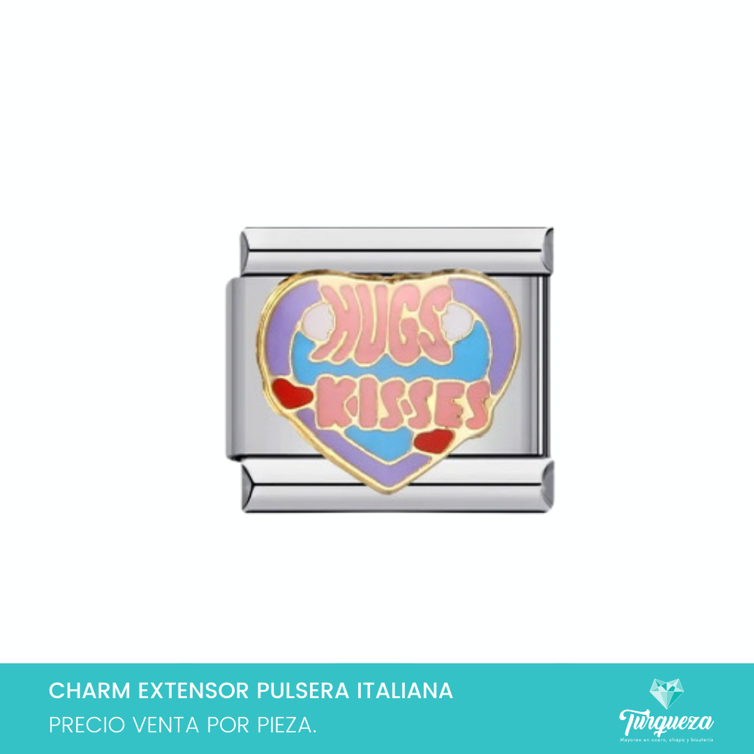 Dije Charm Corazon Hugs para Pulsera Tipo Italiana Plateado Acero Inoxidable