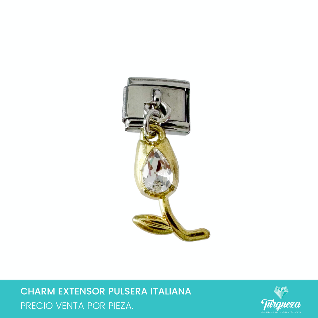 Dije Charm Flor Colgante para Pulsera Tipo Italiana Acero Inoxidable
