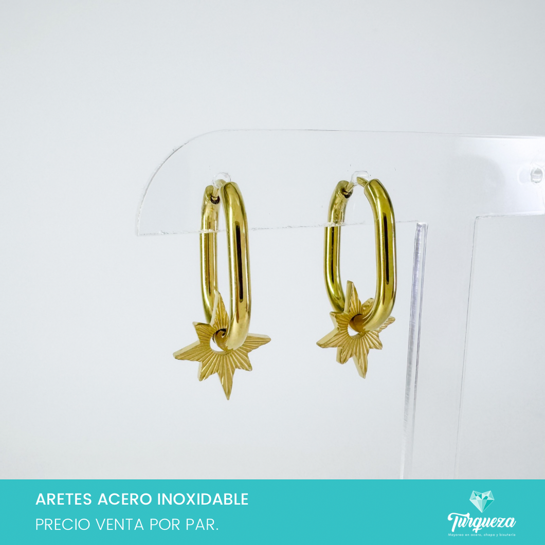 Arete Hoop Oval Destello Dorado (2.5cm) Acero Inoxidable