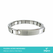 Cargar imagen en el visor de la galería, Pulsera Tipo Italiana con Placa PlateadoAcero Inoxidable
