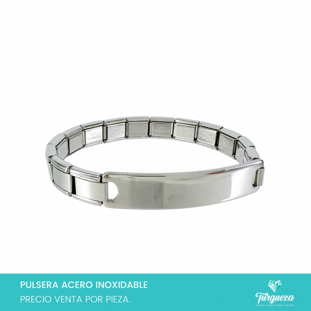 Pulsera Tipo Italiana con Placa PlateadoAcero Inoxidable