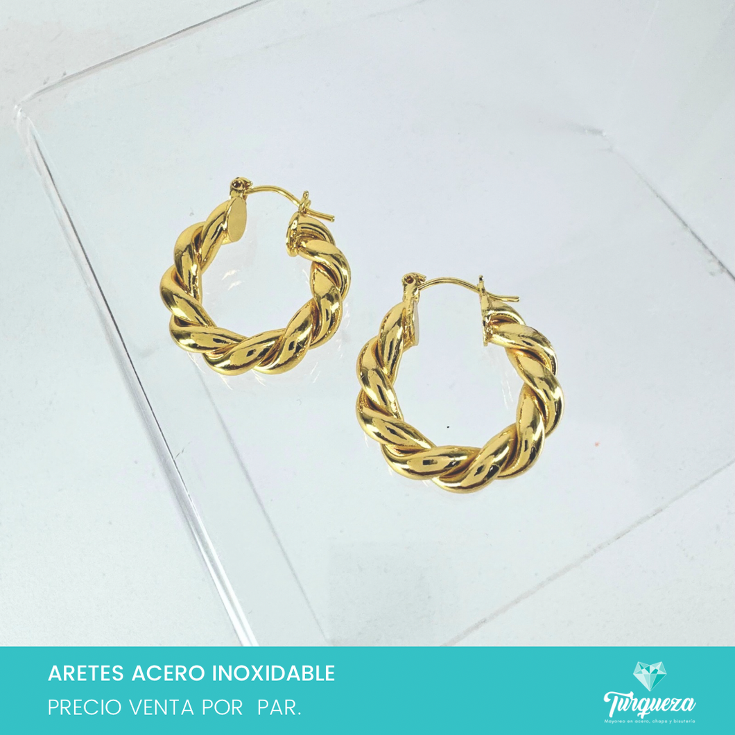 Arete Trenzado Doble Dorado 2.5 cm Acero Inoxidable