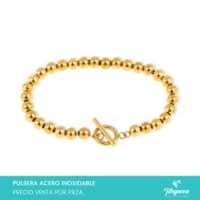 Cargar imagen en el visor de la galería, Pulsera Balines broche T Dorado Acero Inoxidable
