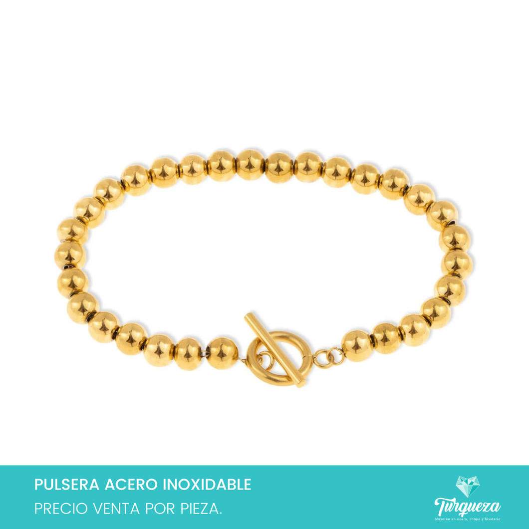 Pulsera Balines broche T Dorado Acero Inoxidable