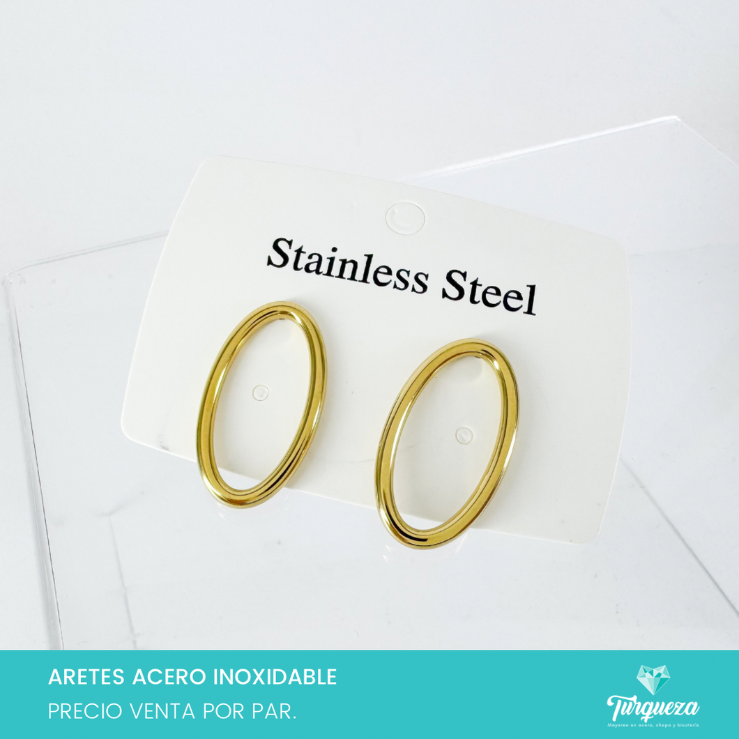 Arete Oval Liso Dorado 3cm Acero Inoxidable