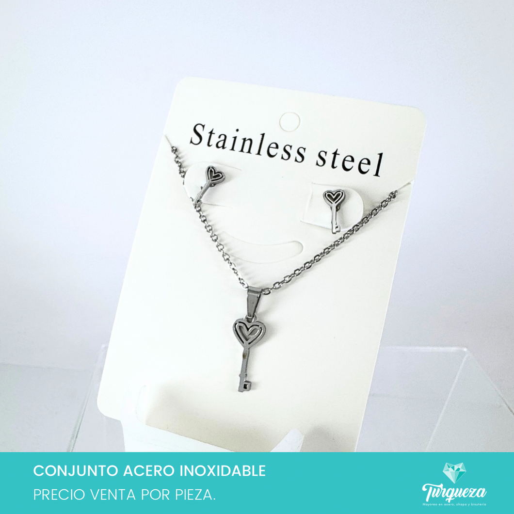 Conjunto Llave Plateado Acero Inoxidable