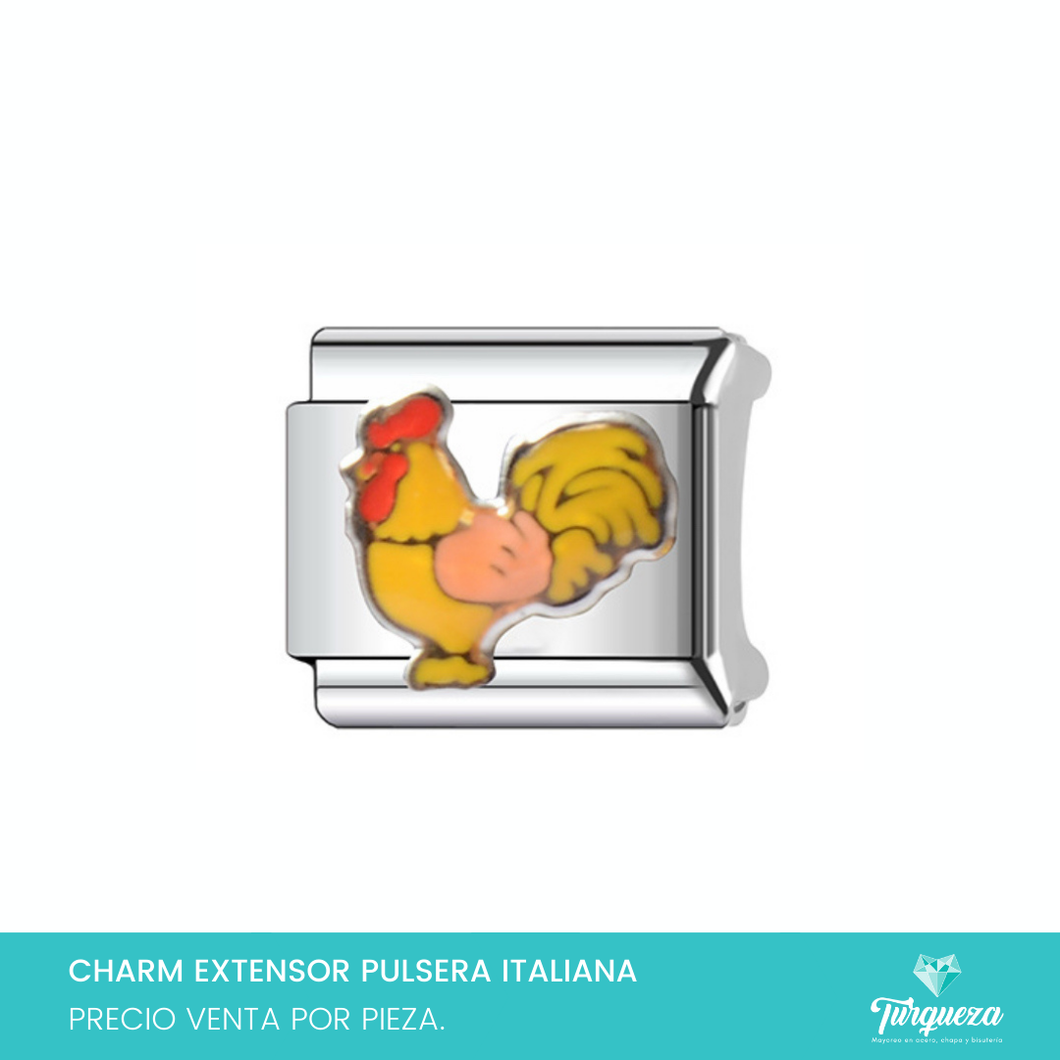 Dije Charm Gallo para Pulsera Tipo Italiana Plateado Acero Inoxidable
