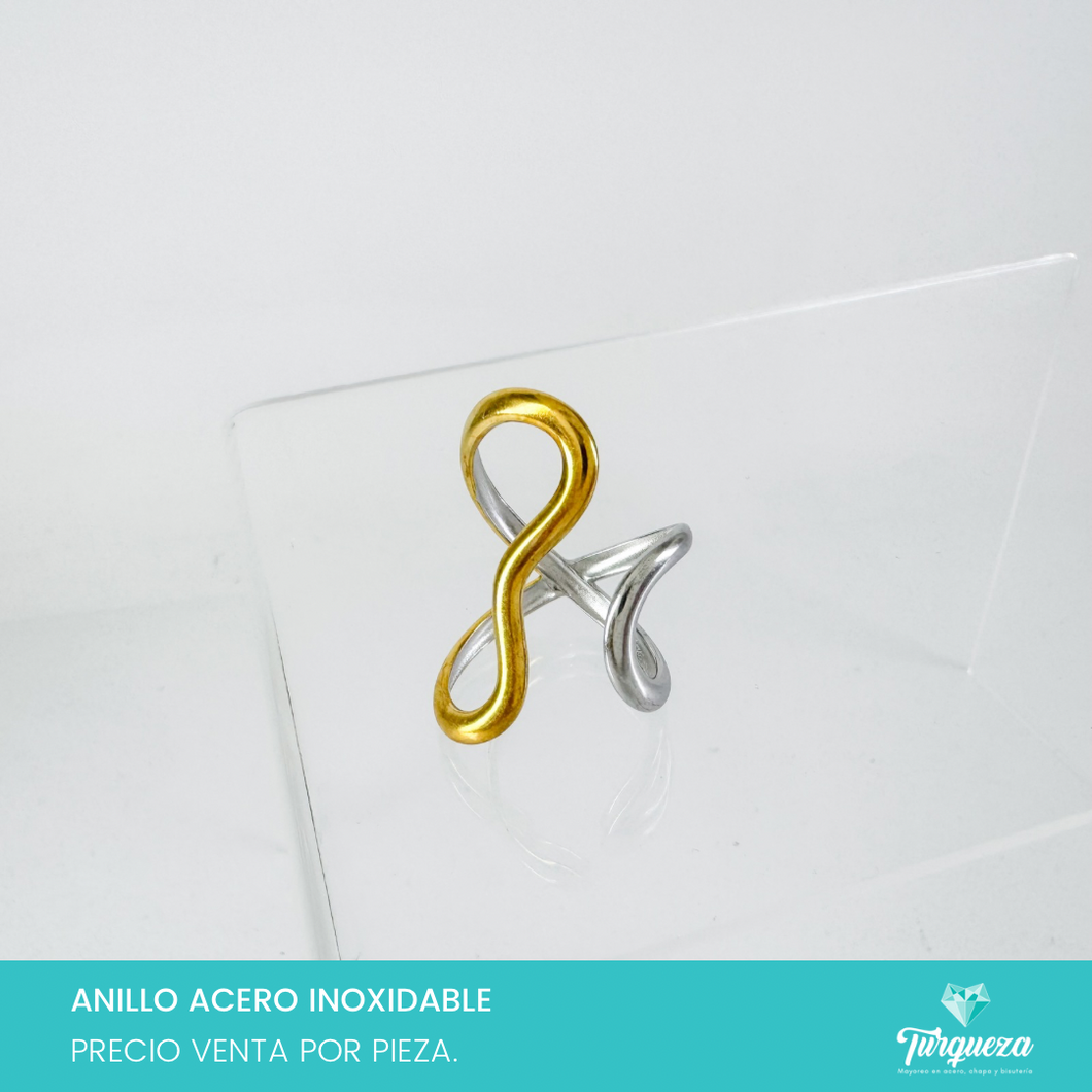 Anillo Doble Bicolor Dorado Acero Inoxidable