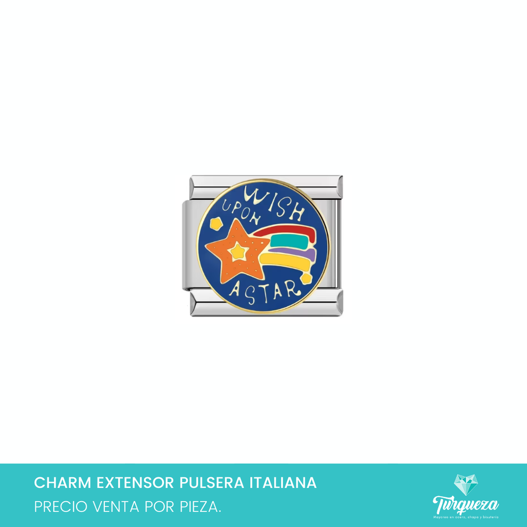 Dije Charm Wish Star para Pulsera Tipo Italiana Plateado Acero Inoxidable