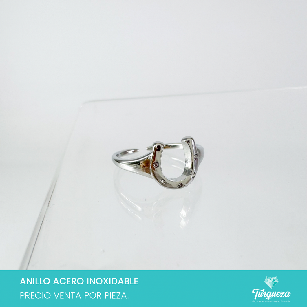 Anillo Herradura Zirconias Acero Inoxidable