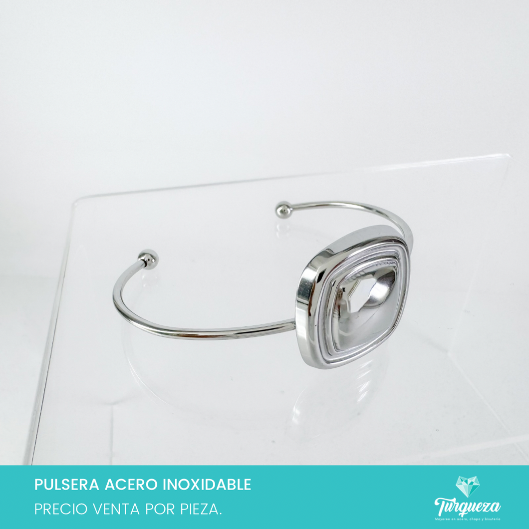 Brazalete Placa Cuadrada Ajustable Acero Inoxidable