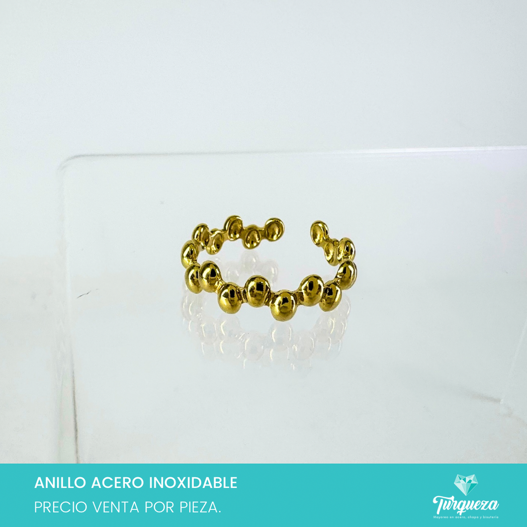 Anillo Bolitas Dorado Acero Inoxidable