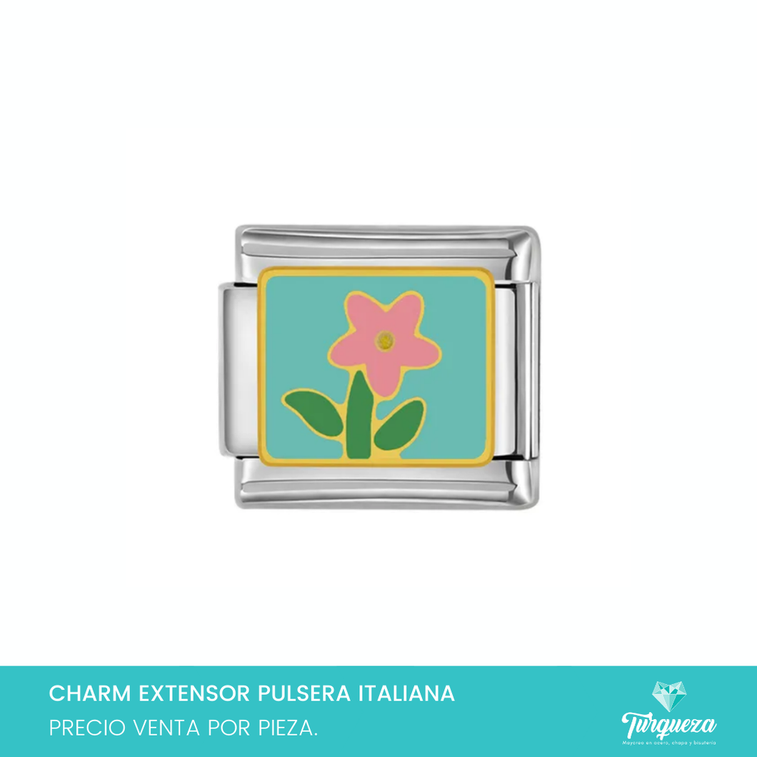 Dije Charm Flor para Pulsera Tipo Italiana Plateado Acero Inoxidable