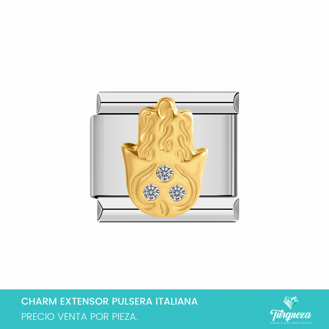 Dije Charm Mano Zirconias para Pulsera Tipo Italiana Plateado Acero Inoxidable