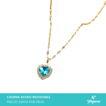 Cargar imagen en el visor de la galería, Collar Corazon Zirconia Azul Acero Inoxidable
