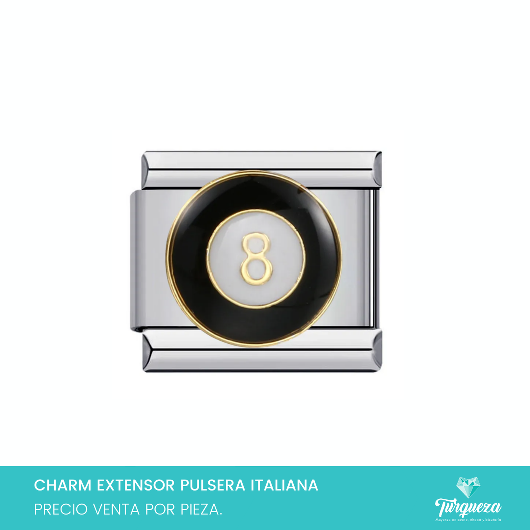 Dije Charm Bola 8 para Pulsera Tipo Italiana Plateado Acero Inoxidable