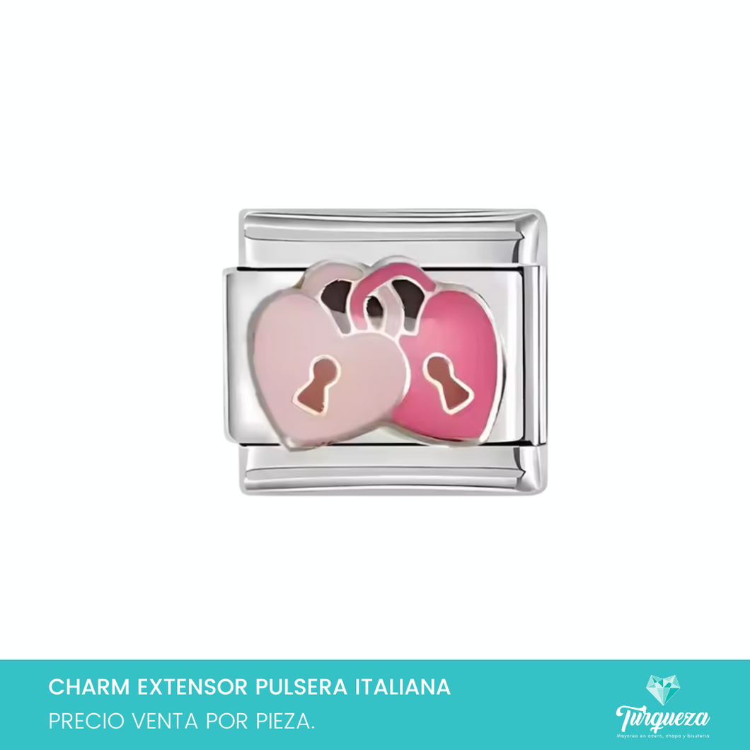 Dije Charm Candados Rosas para Pulsera Tipo Italiana Plateado Acero Inoxidable