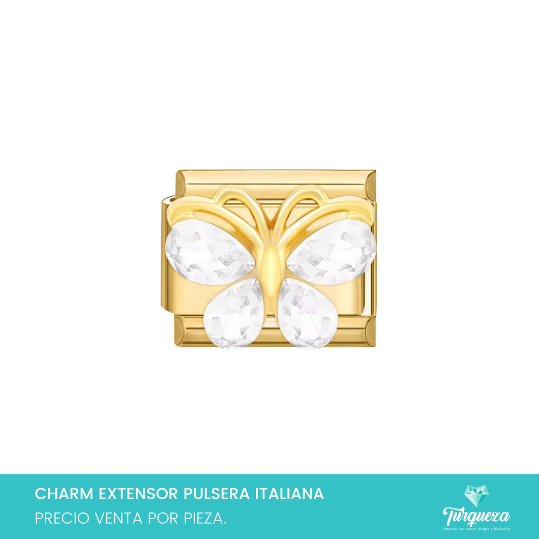 Dije Charm Mariposa zirconias para Pulsera Tipo Italiana Dorado Acero Inoxidable