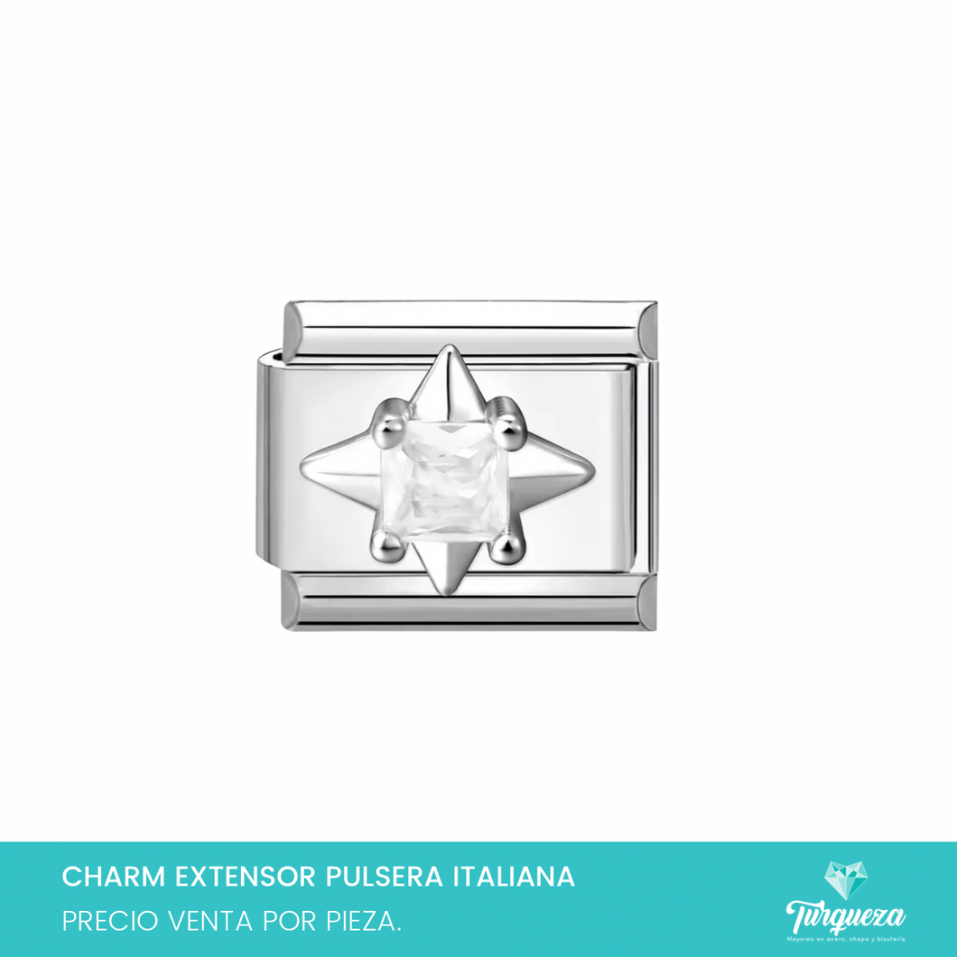 Dije Charm Estrella Zirconia para Pulsera Tipo Italiana Plateado Acero Inoxidable