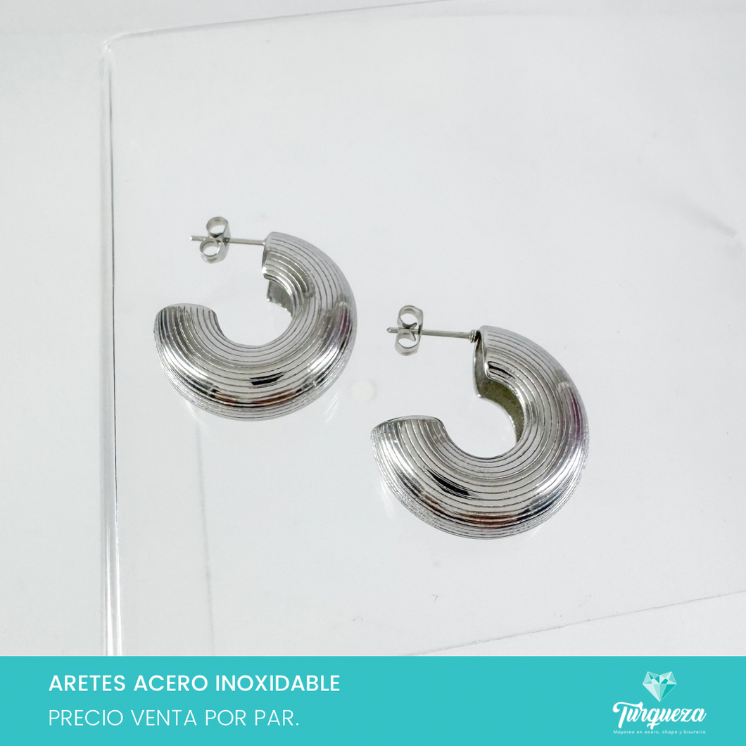 Arete Chunky Armadillo Plateado 2cm Acero Inoxidable