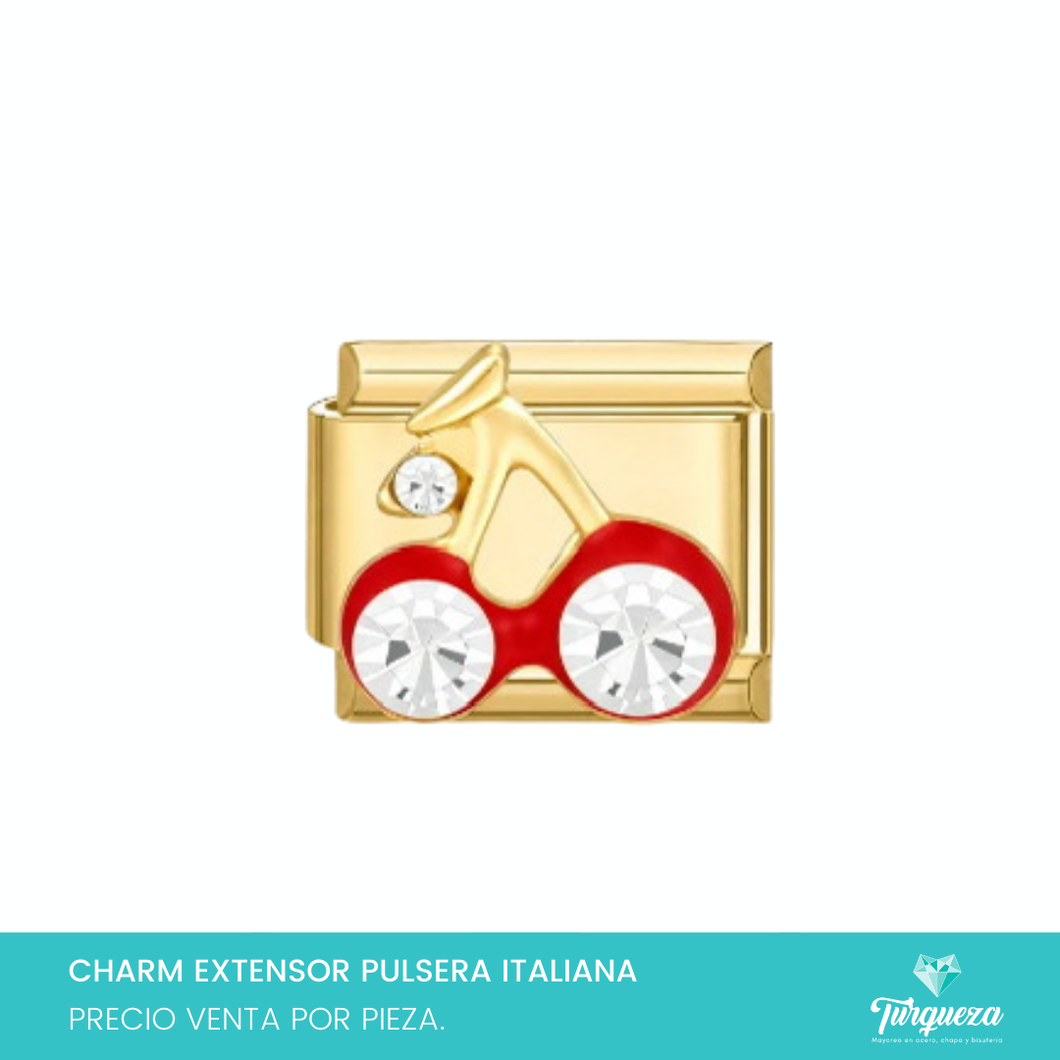 Dije Charm Cerezas para Pulsera Tipo Italiana Dorado Acero Inoxidable