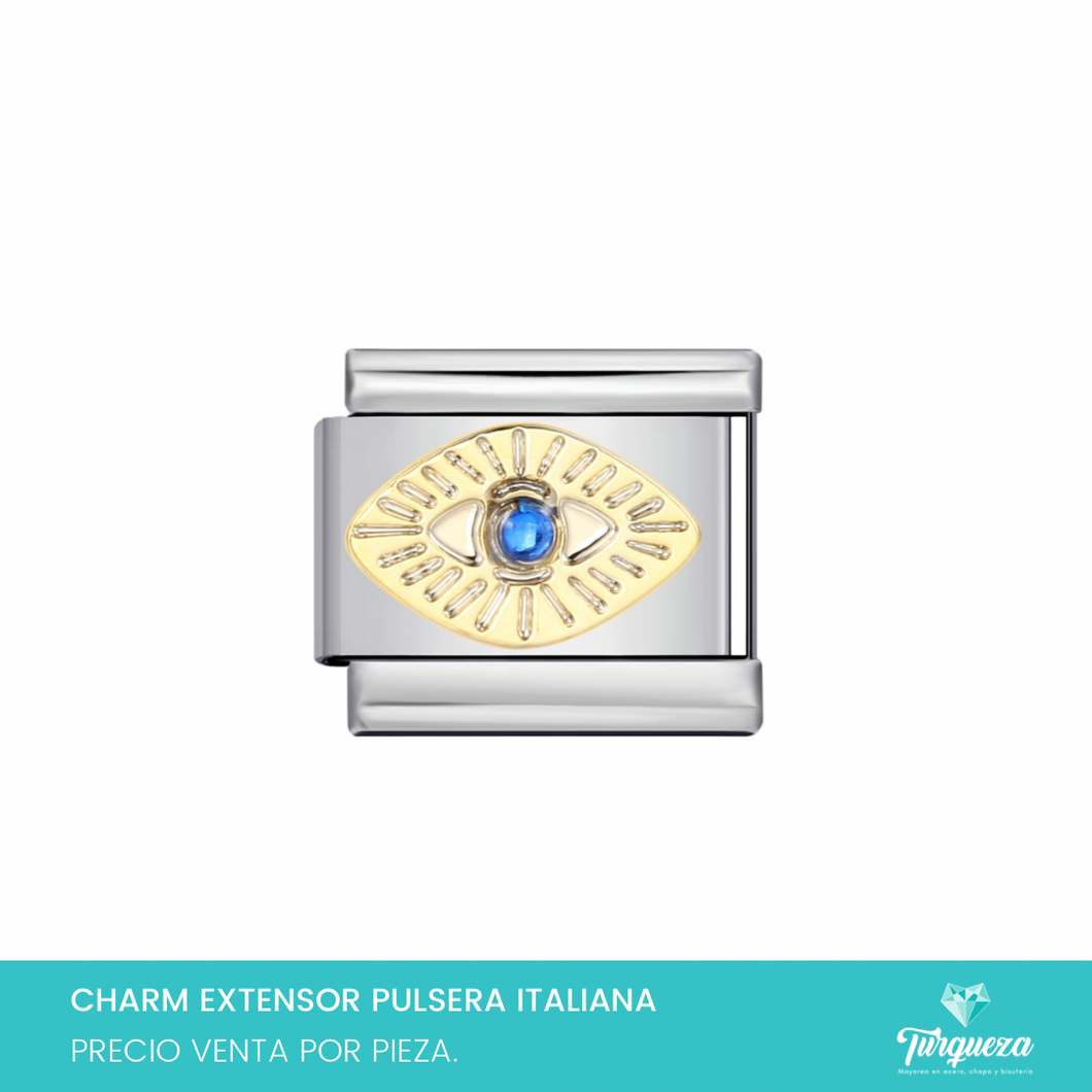 Dije Charm Ojo Turko para Pulsera Tipo Italiana Plateado Acero Inoxidable
