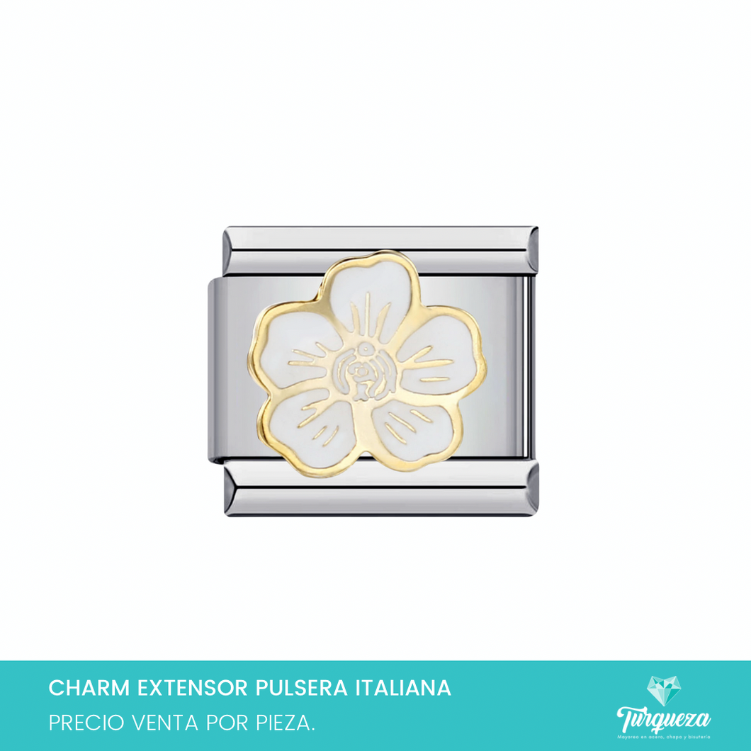 Dije Charm Flor para Pulsera Tipo Italiana Plateado Acero Inoxidable