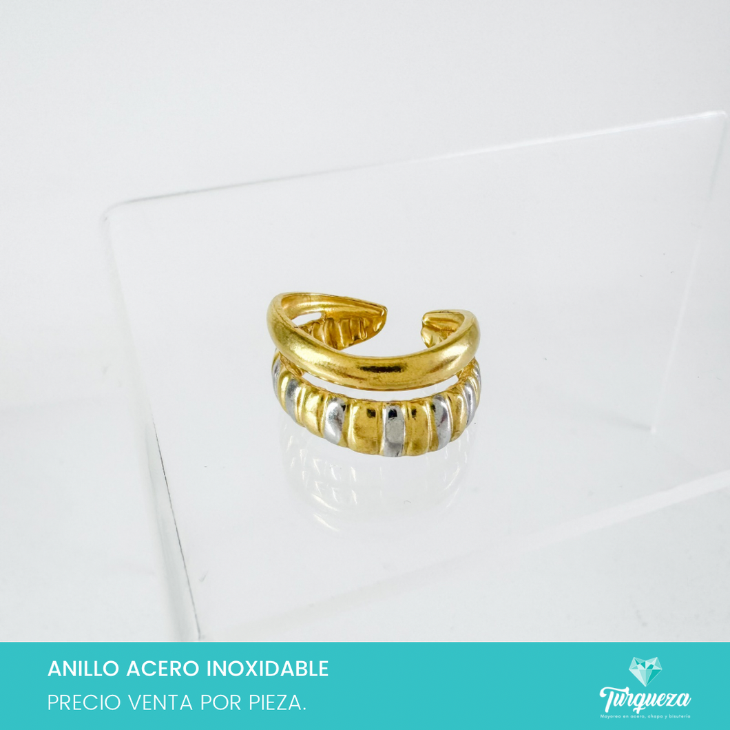 Anillo Doble Bicolor Dorado Acero Inoxidable