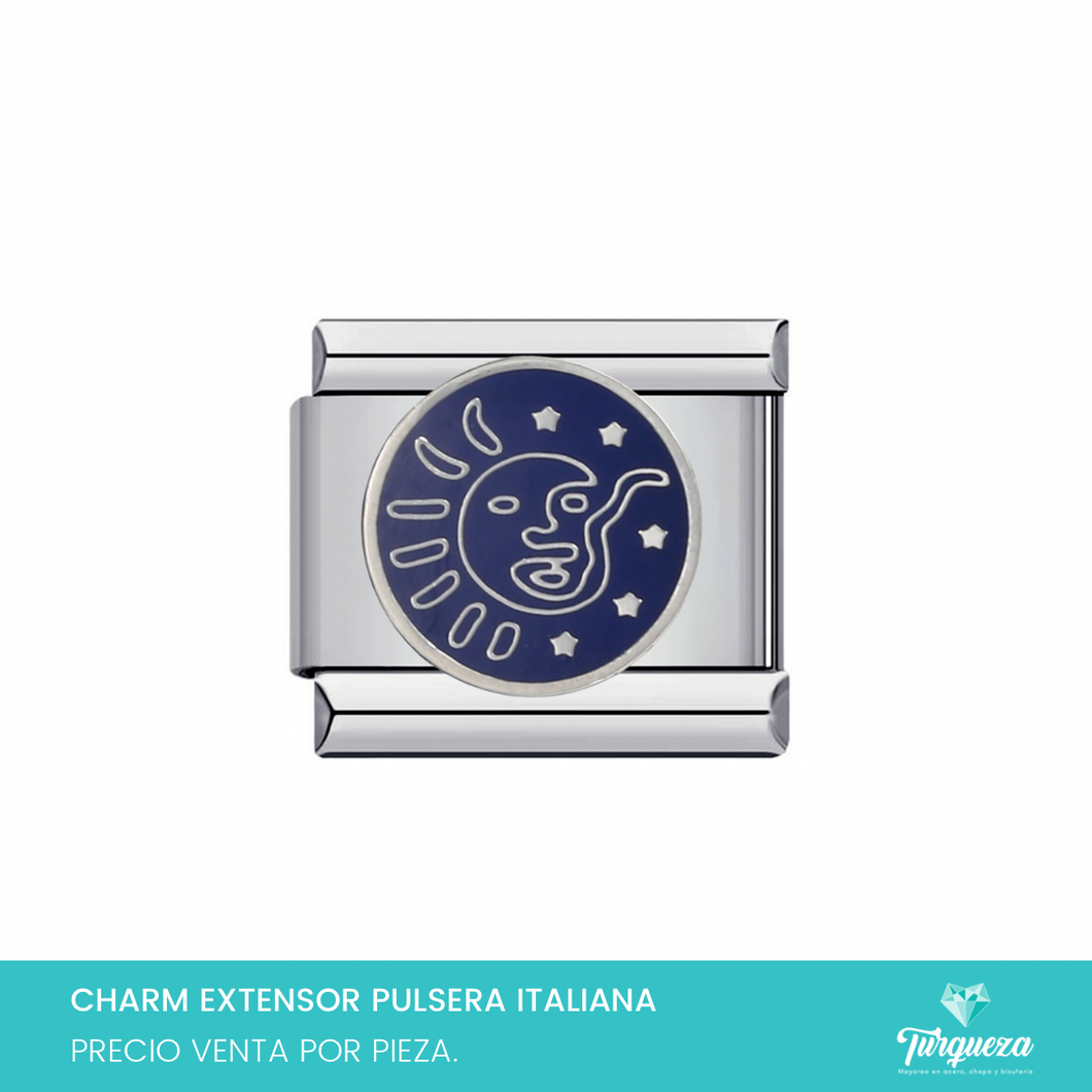 Dije Charm Sol y Luna para Pulsera Tipo Italiana Plateado Acero Inoxidable