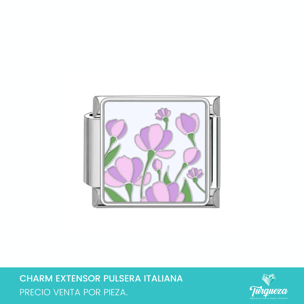 Dije Charm Flores para Pulsera Tipo Italiana Plateado Acero Inoxidable