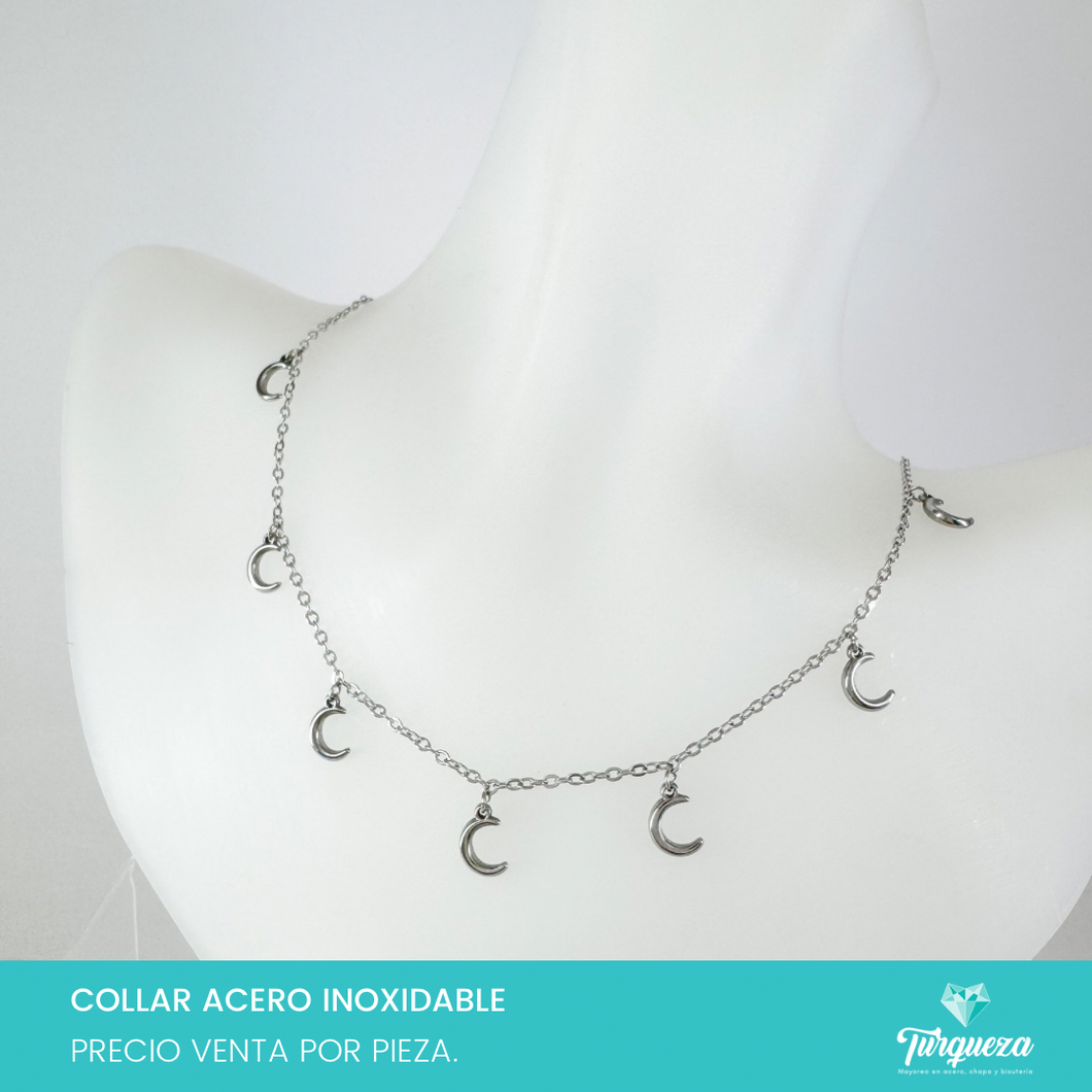 Collar Lunas Plateado Acero Inoxidable