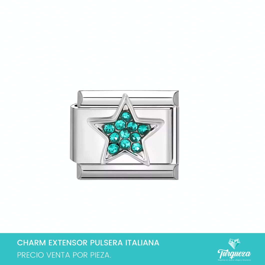 Dije Charm Estrella Zirconias para Pulsera Tipo Italiana Plateado Acero Inoxidable