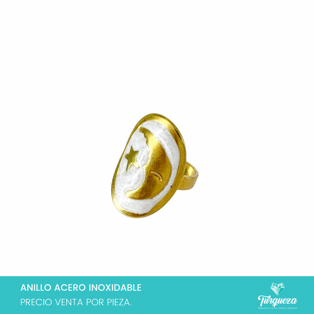 Anillo Estrella y Luna Dorado Acero Inoxidable