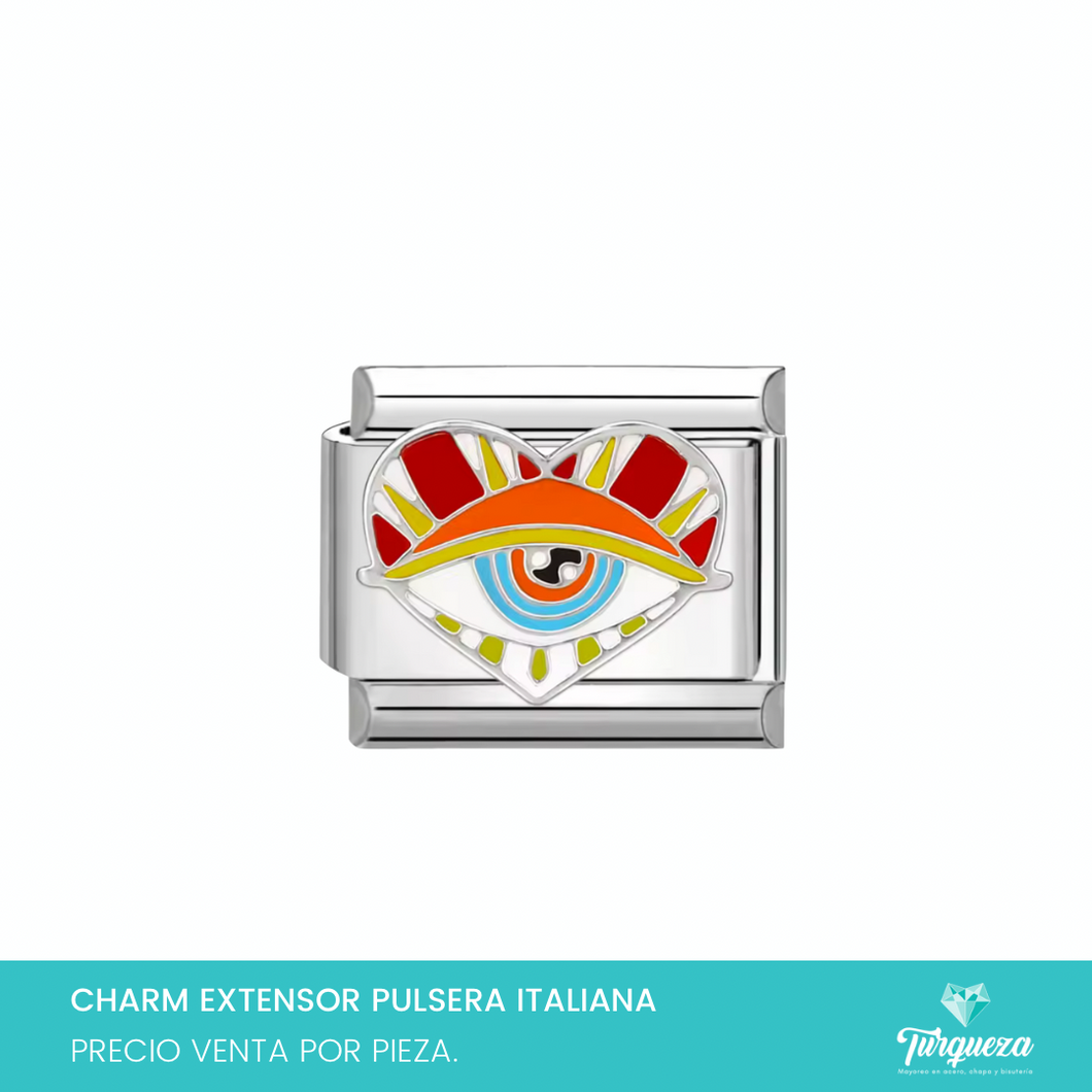 Dije Charm Ojo para Pulsera Tipo Italiana Plateado Acero Inoxidable