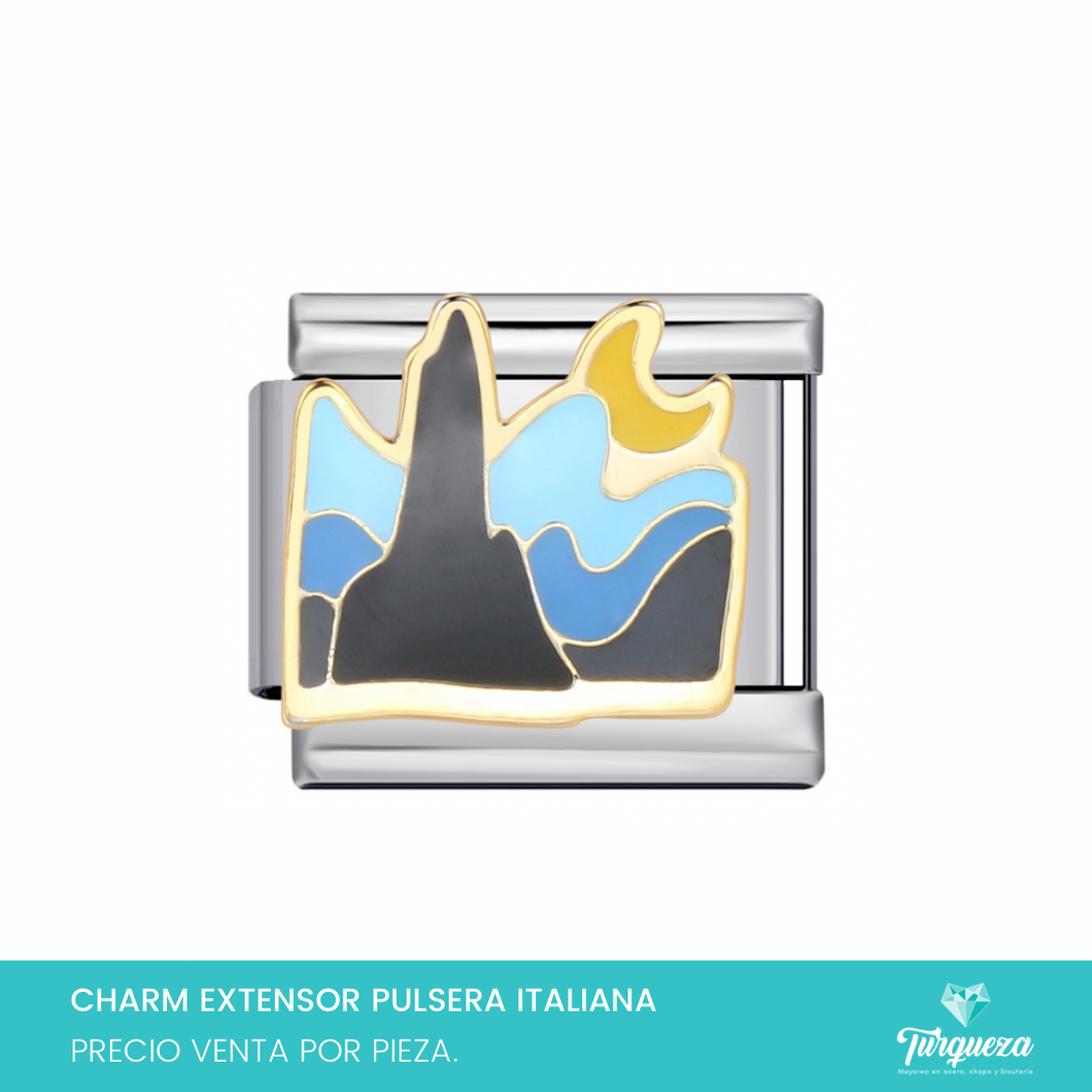 Dije Charm Montaña Luna para Pulsera Tipo Italiana Plateado Acero Inoxidable