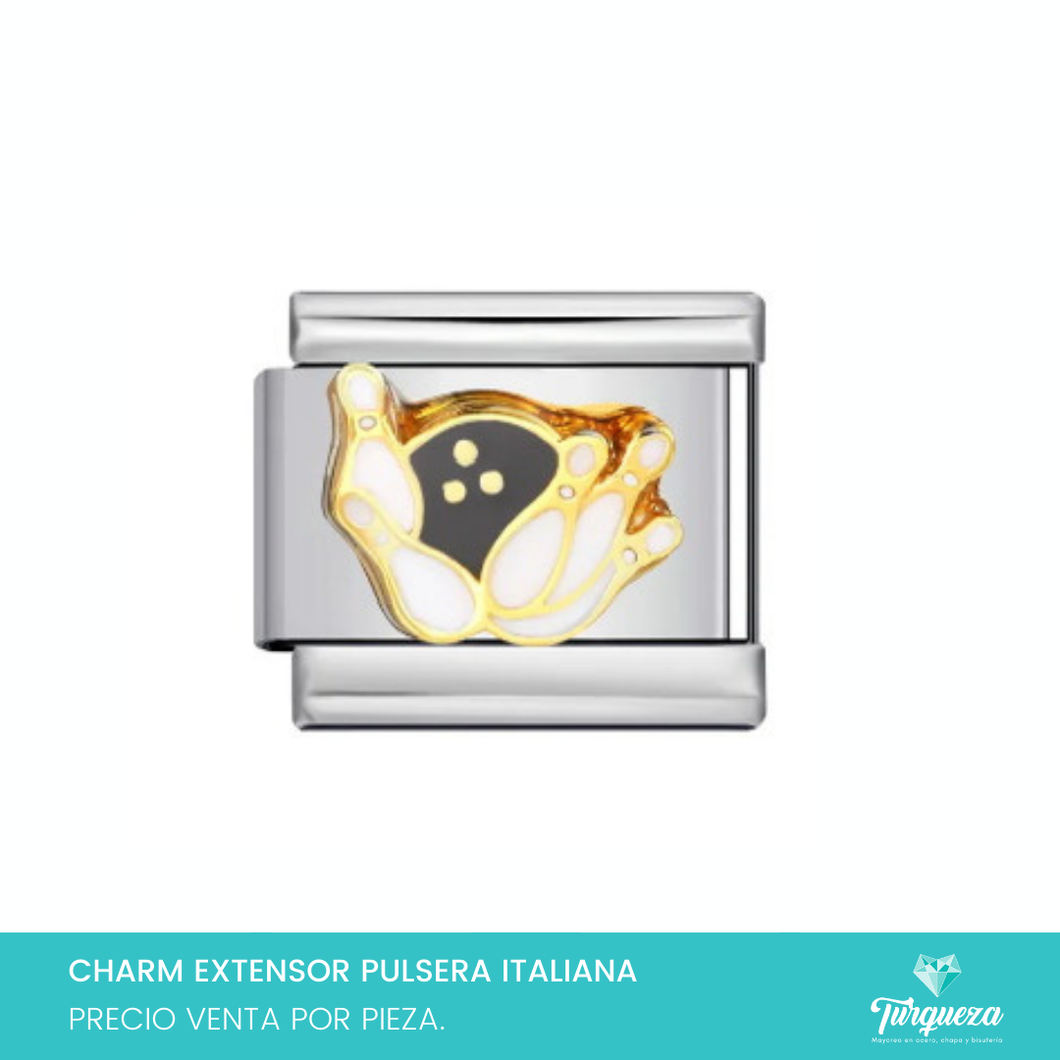 Dije Charm Boliche para Pulsera Tipo Italiana Plateado Acero Inoxidable