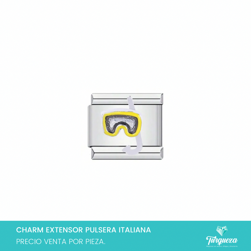 Dije Charm Snorkel 3D para Pulsera Tipo Italiana Plateado Acero Inoxidable