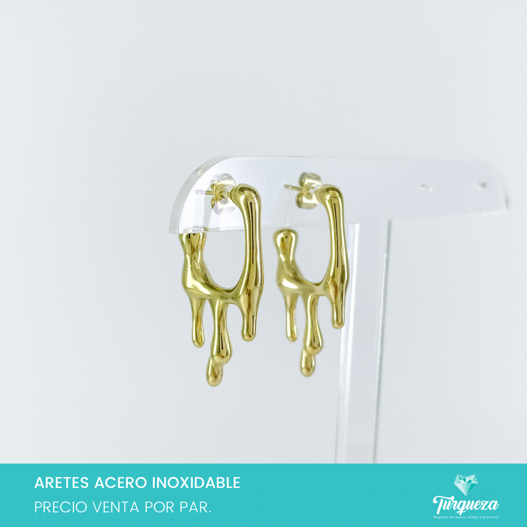 Aretes Efecto Derretido 3.5cm Dorado Acero Inoxidable