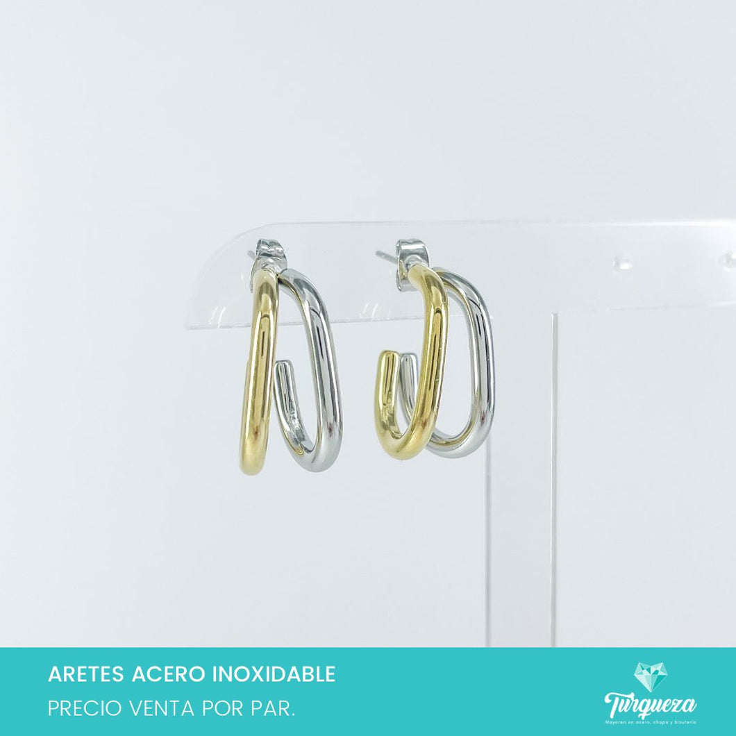 Arete Arracada Doble Bitono Dorado/Plateado 2.5cm Acero Inoxidable