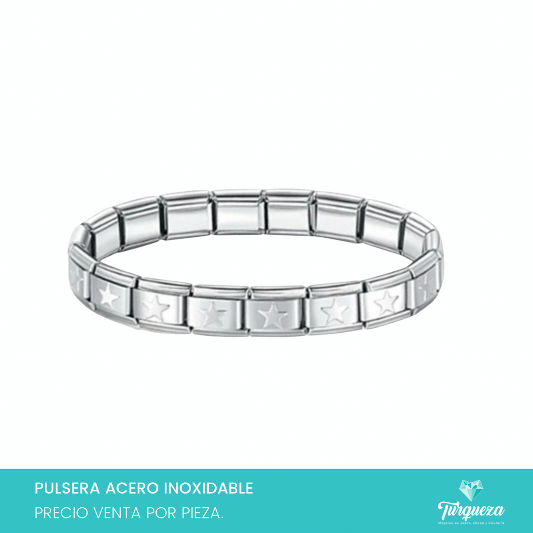 Pulsera Tipo Italiana Estrellas (18 charms 8mm x 1cm) Acero Inoxidable