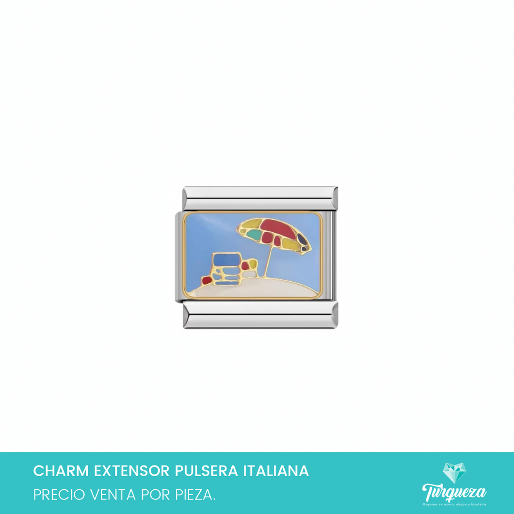 Dije Charm Playa para Pulsera Tipo Italiana Plateado Acero Inoxidable