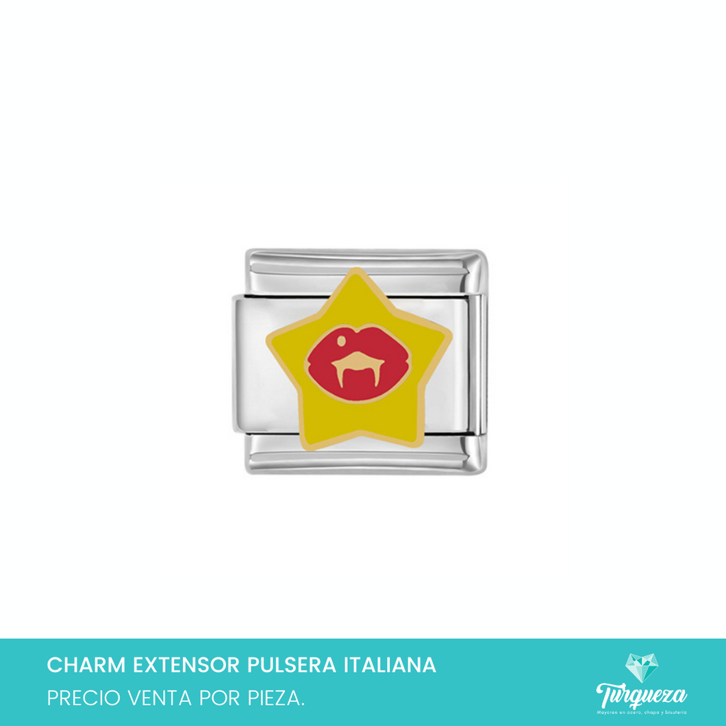 Dije Charm Estrella Labios para Pulsera Tipo Italiana Plateado Acero Inoxidable
