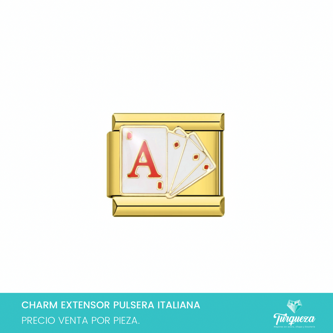 Dije Charm Cartas para Pulsera Tipo Italiana Dorado Acero Inoxidable