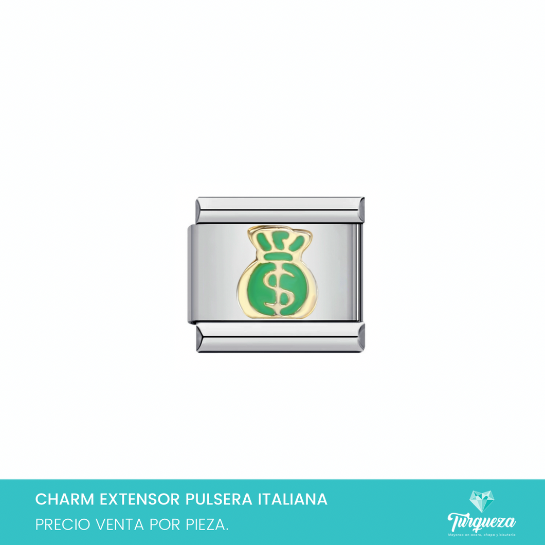 Dije Charm Bolsa Dinero para Pulsera Tipo Italiana Plateado Acero Inoxidable