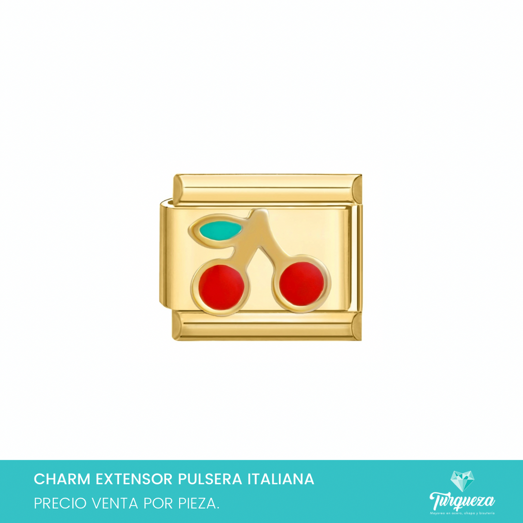 Dije Charm Cerezas para Pulsera Tipo Italiana Dorado Acero Inoxidable