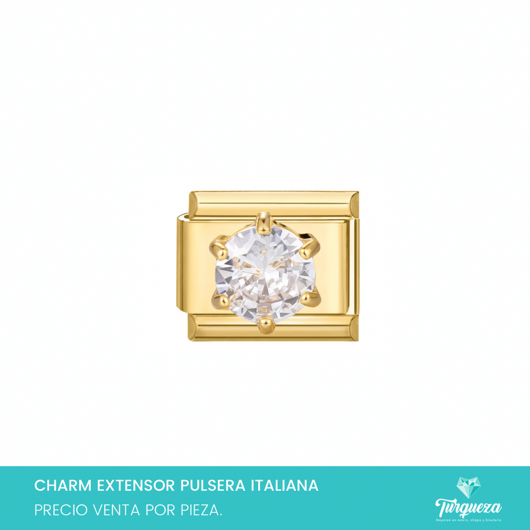 Dije Charm Zirconia para Pulsera Tipo Italiana Dorado Acero Inoxidable