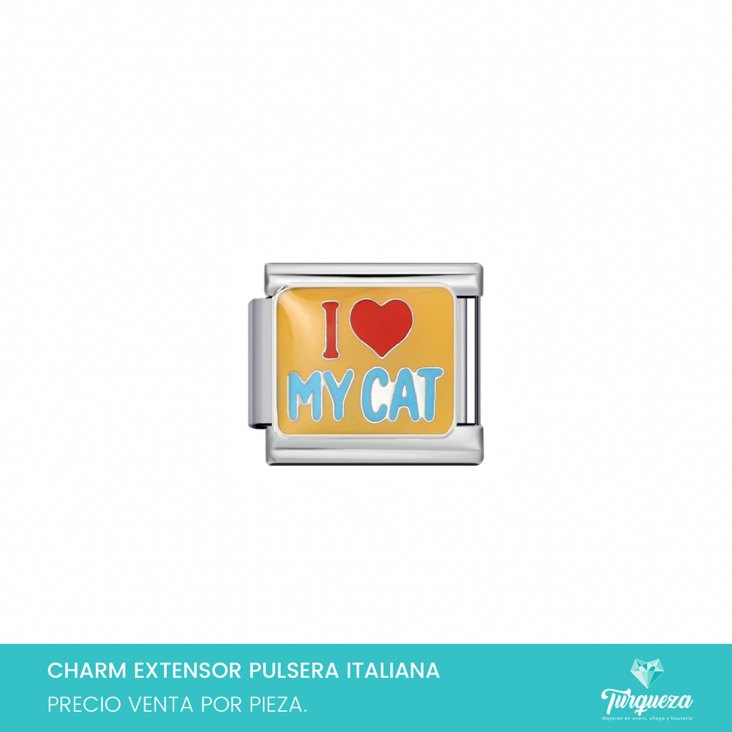 Dije Charm I Love My Cat para Pulsera Tipo Italiana Acero Inoxidable
