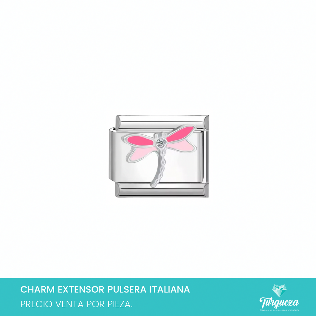 Dije Charm Libelula para Pulsera Tipo Italiana Plateado Acero Inoxidable