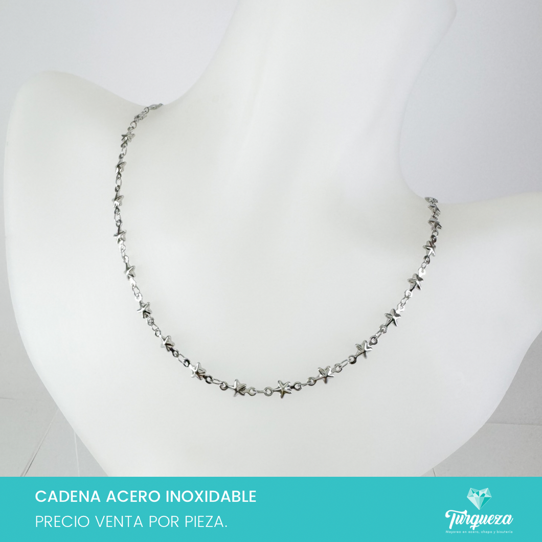 Cadena Estrellas Plateado (45cm x 4mm) Acero Inoxidable