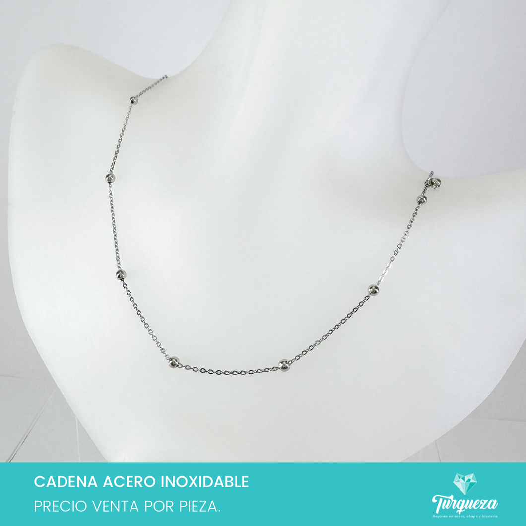 Cadena Clasica con Bolita Plateada (50cm-1mm) Acero Inoxidable